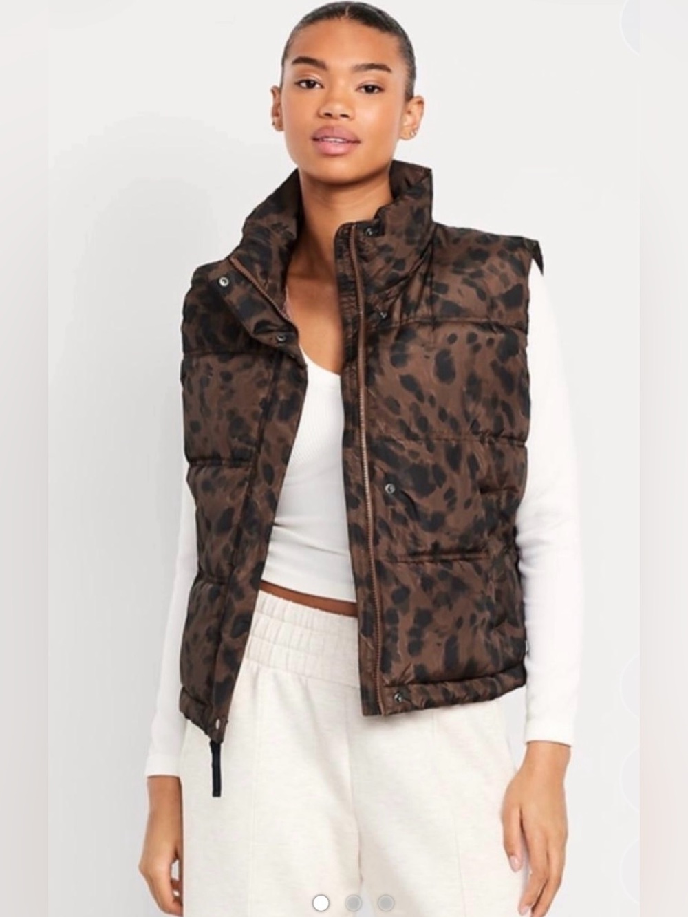 Old Navy Water-Resistant Puffer Vest Leopard Print Mob-wife Gorpcore Fall XL